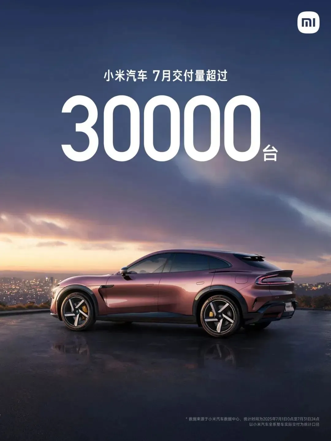 小米汽車7月交付量報告，圖源小米汽車官方微信公眾號